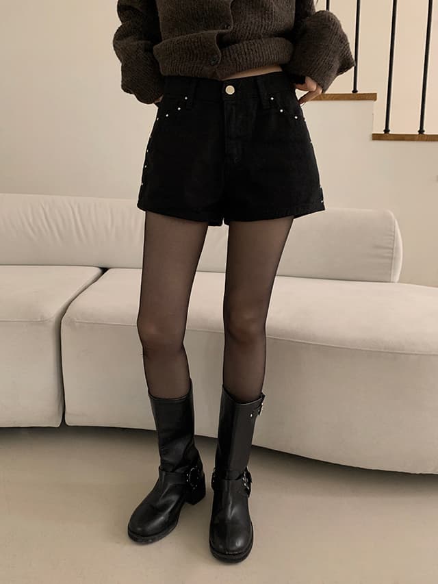 지금 측면 징 장식 넓은 다리 루즈핏 캐주얼 반바지 상세 이미지 6