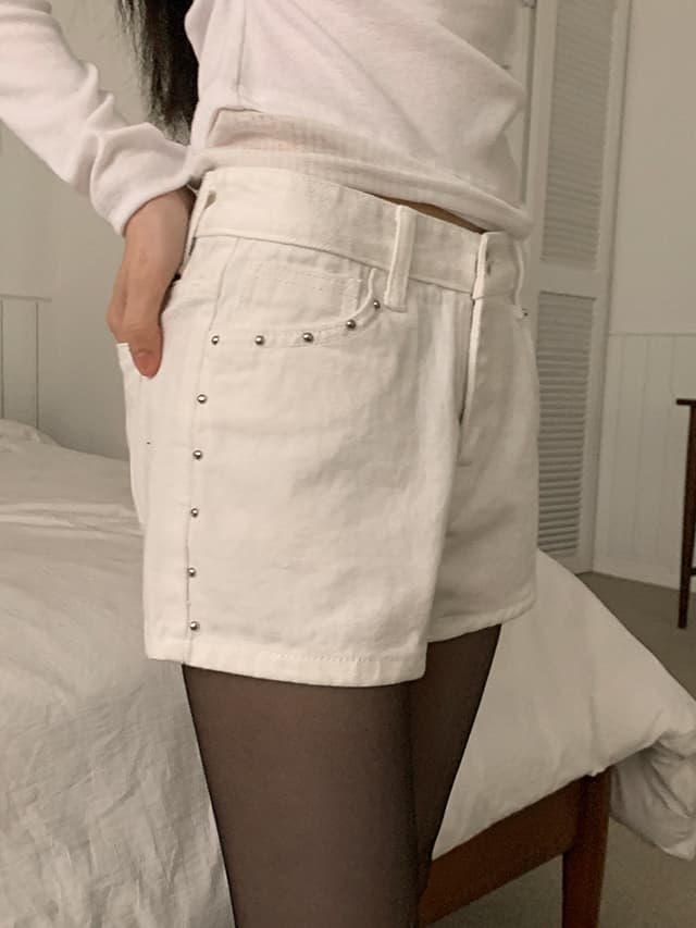 지금 측면 징 장식 넓은 다리 루즈핏 캐주얼 반바지 상세 이미지 28