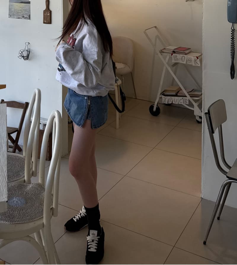 지금 핫걸 측면 투명 지퍼 트임 데님 치마바지 상세 이미지 7