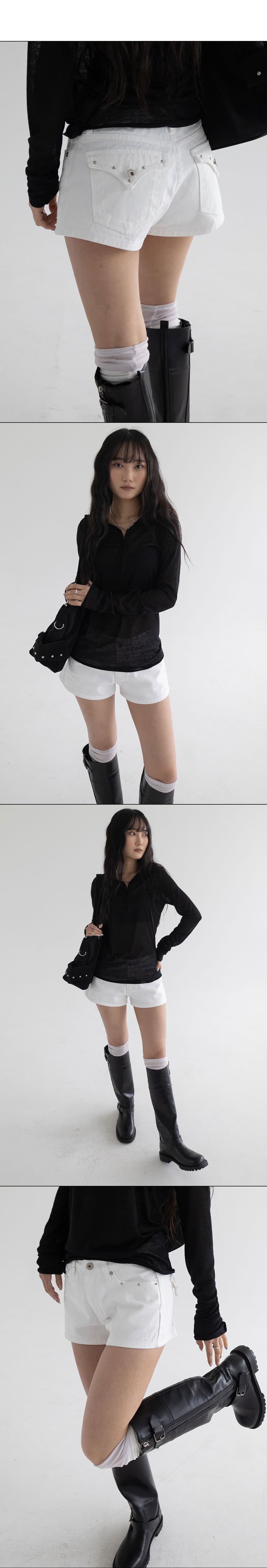 지금 징 가방 표지 로우 웨이스트 딱딱한 캐주얼 데님 반바지 상세 이미지 7