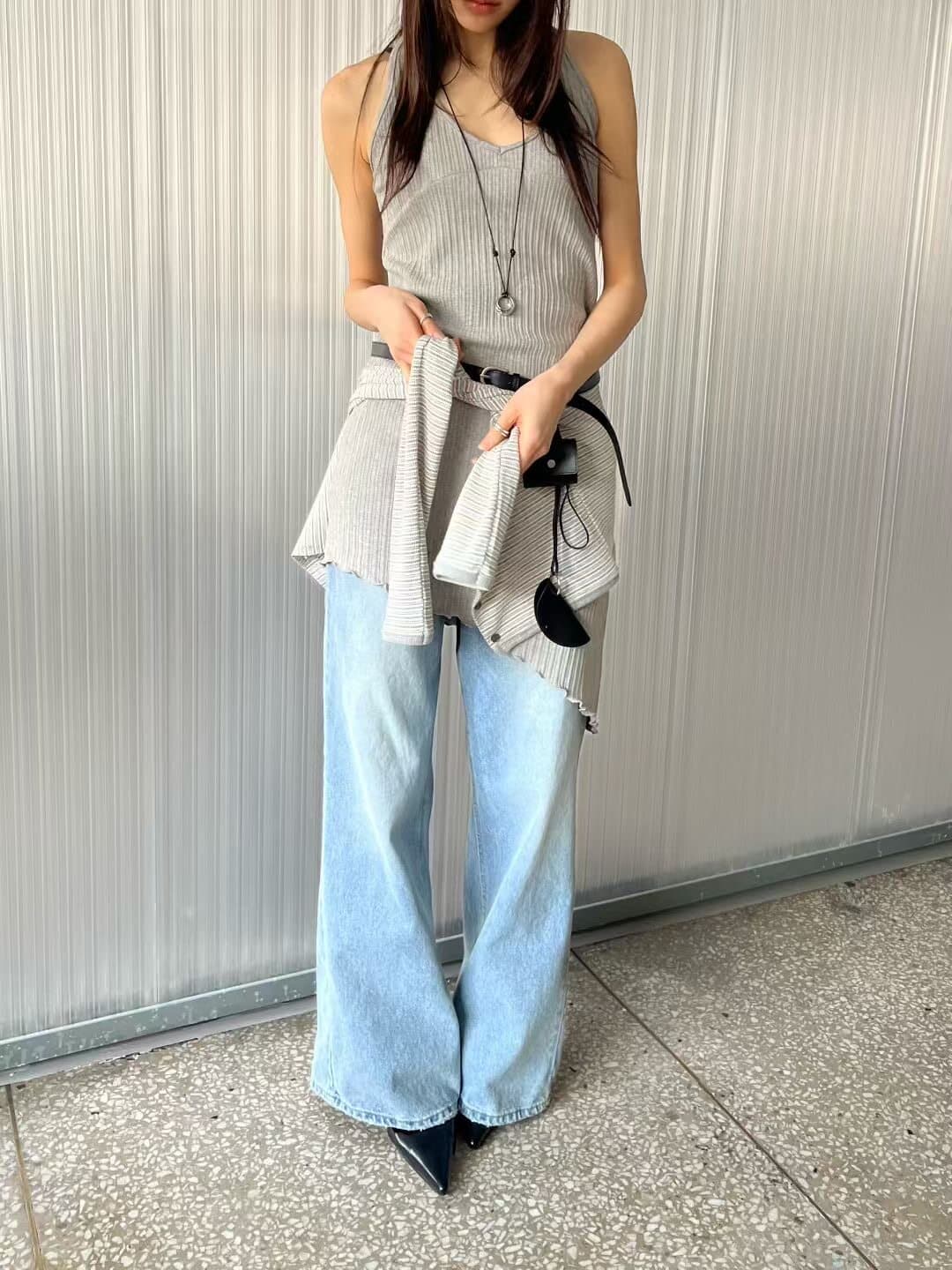 봄 레트로 워싱 포함 랩스커트팬츠 청바지 세트 상세 이미지 6