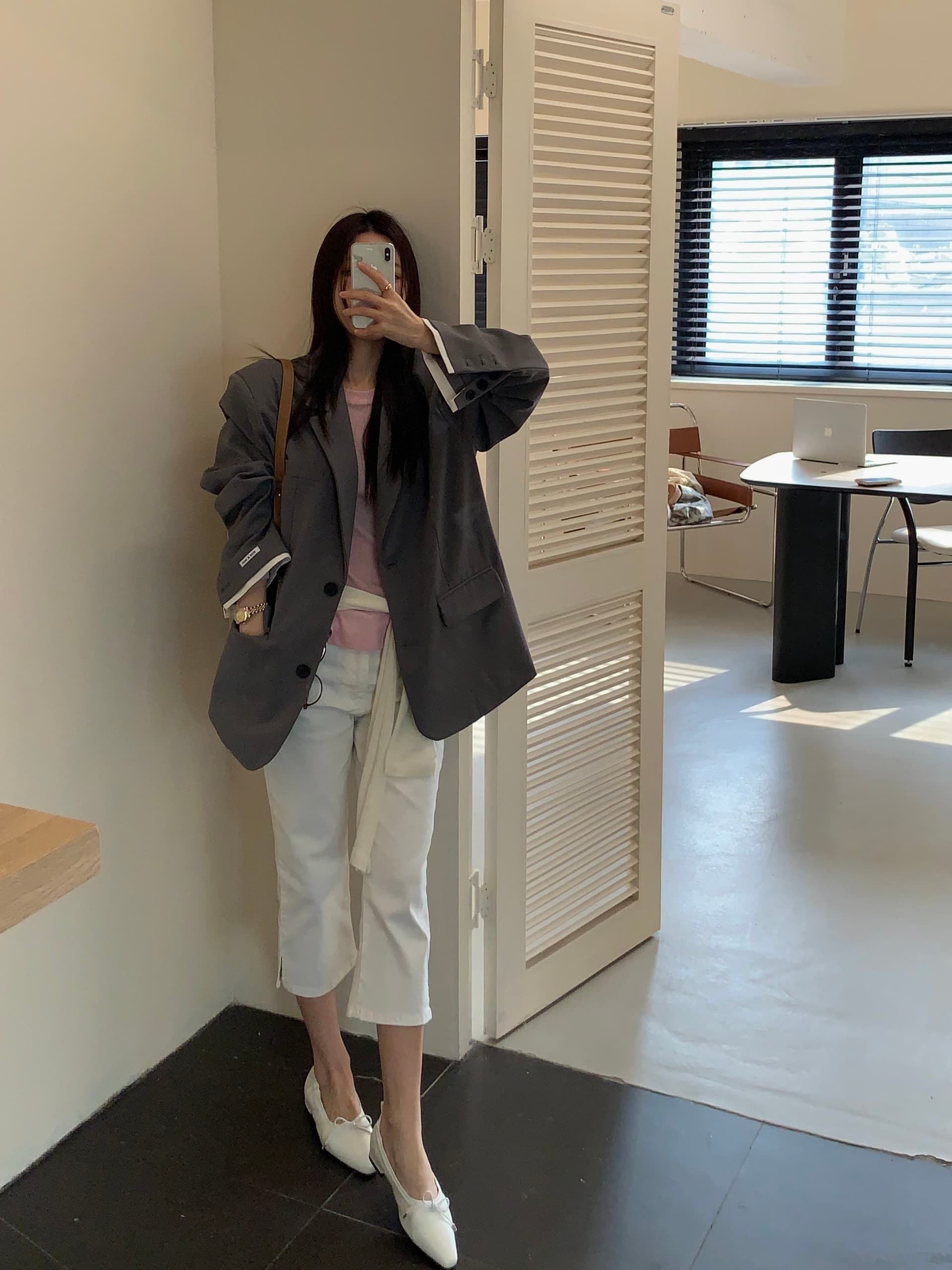 지금 ins 인터넷 유명인 미니멀리즘 다용도 하이웨이스트 슬림해 보이는 스트레이트 7 분 청바지 상세 이미지 81