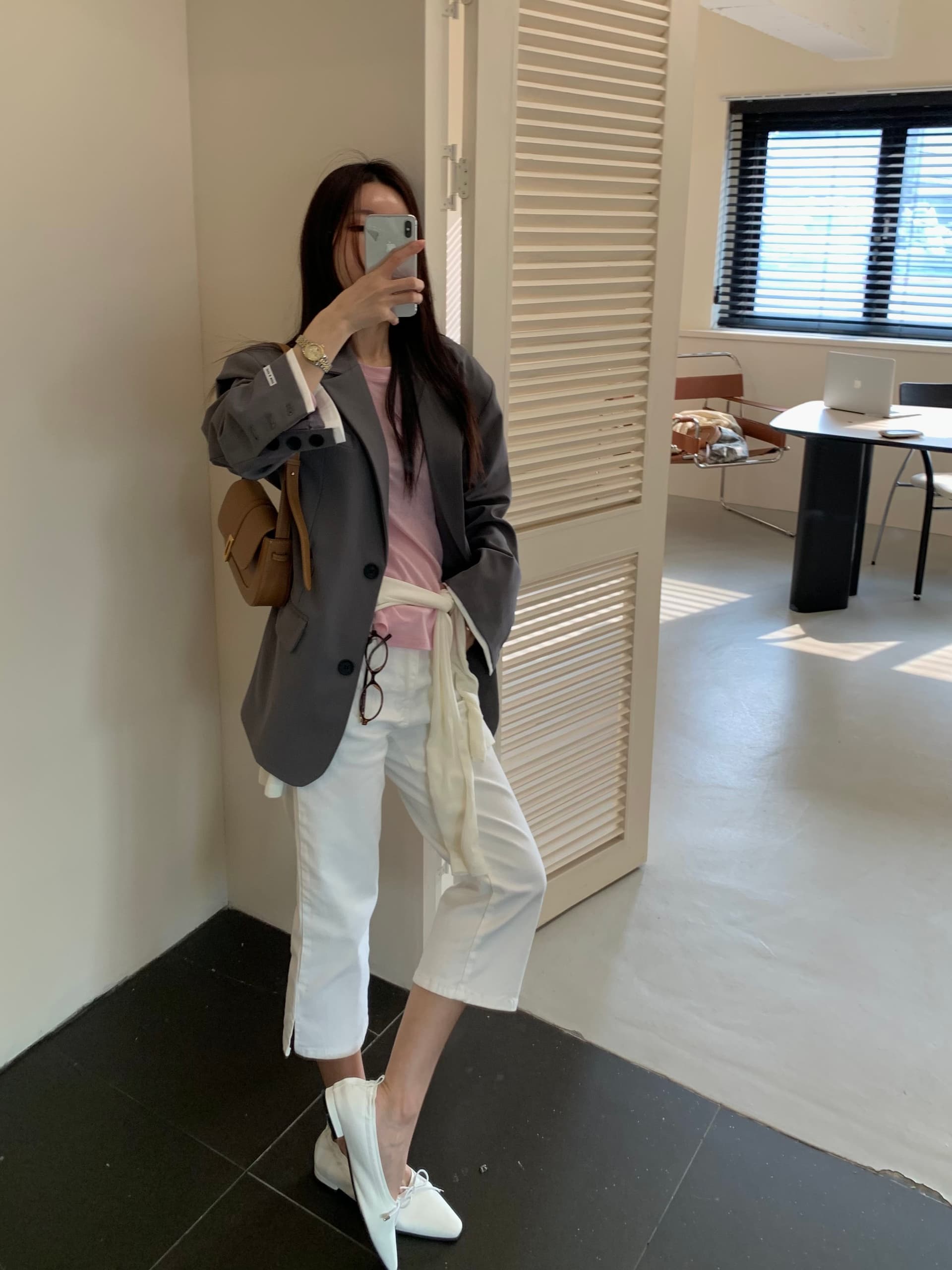 지금 ins 인터넷 유명인 미니멀리즘 다용도 하이웨이스트 슬림해 보이는 스트레이트 7 분 청바지 상세 이미지 86