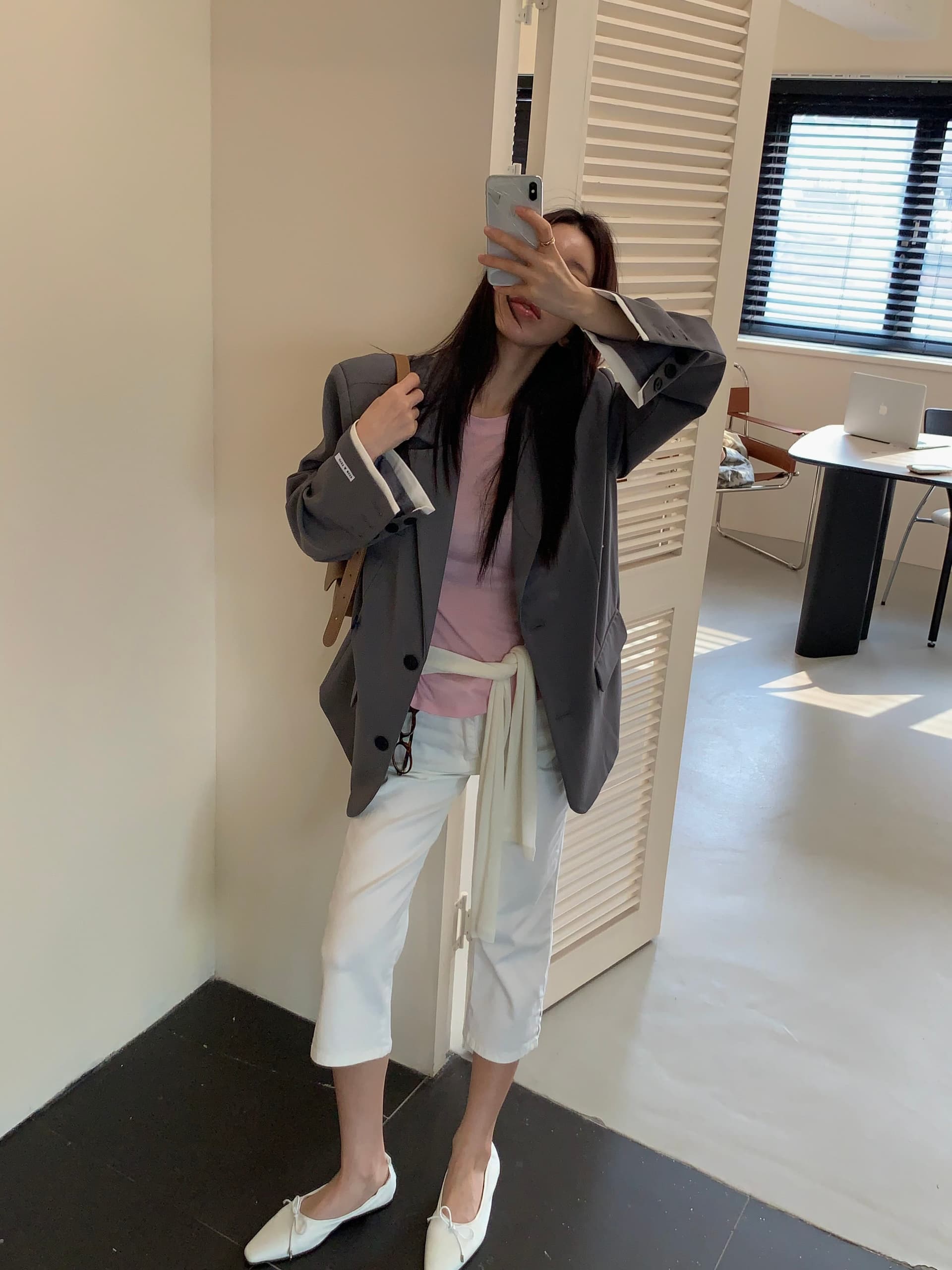 지금 ins 인터넷 유명인 미니멀리즘 다용도 하이웨이스트 슬림해 보이는 스트레이트 7 분 청바지 상세 이미지 91