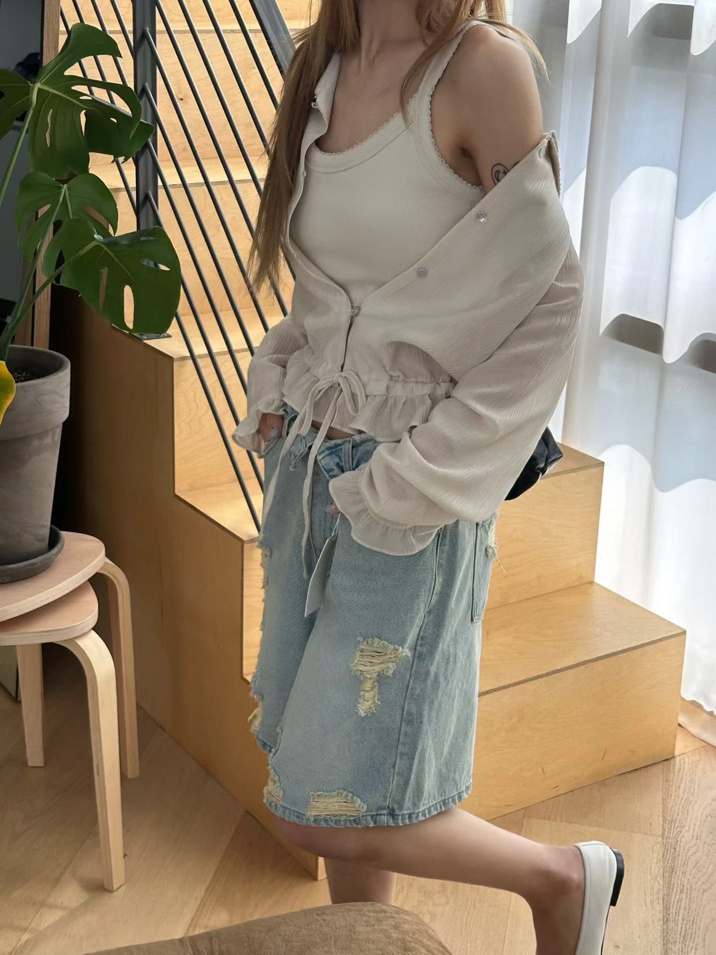 봄 여름 외국 가스 다용도 찢어진 부분 데님 반바지 상세 이미지 22