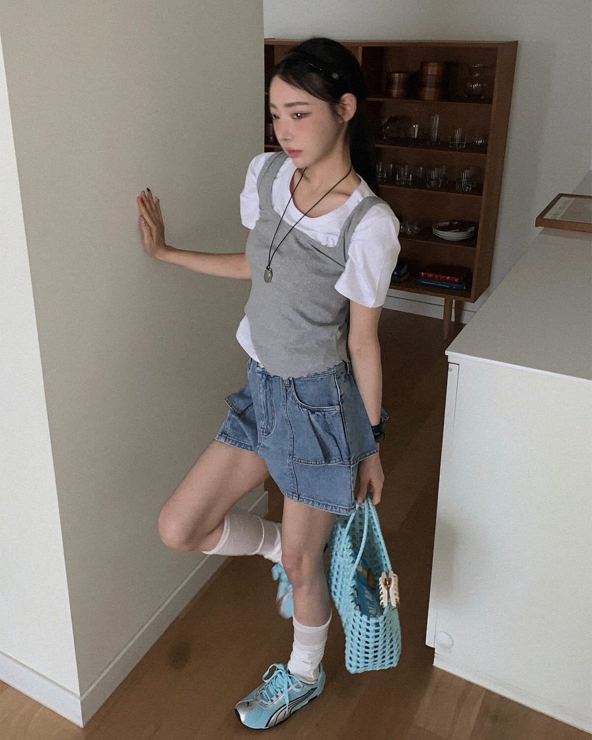 26 여름 섹션 고유 한 개성 프릴 패치워크 트렌디 섹션 넓은 다리 슬림해 보이는 데님 반바지 상세 이미지 11