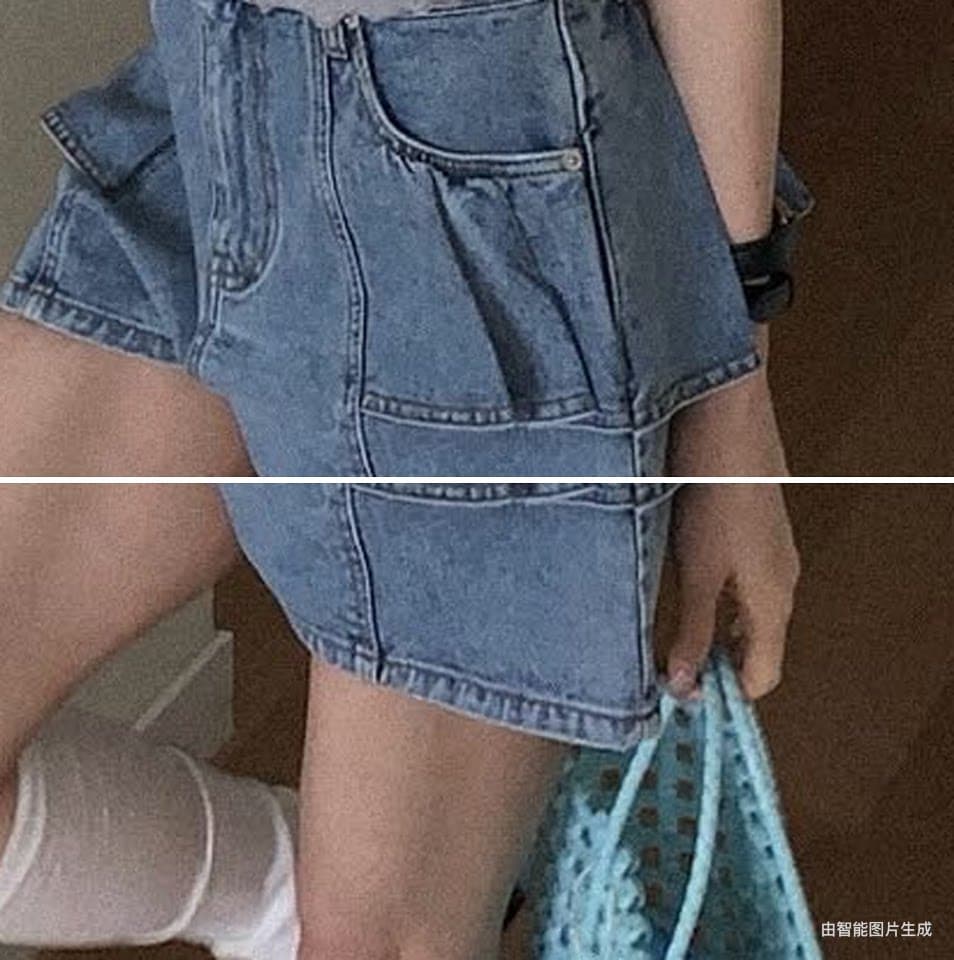 26 여름 섹션 고유 한 개성 프릴 패치워크 트렌디 섹션 넓은 다리 슬림해 보이는 데님 반바지 상세 이미지 15
