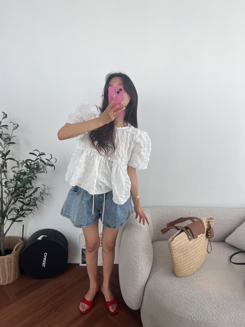 26 아모이 패션 레트로 연삭 화이트 한 마디 밴딩 펌프 로프 데님 반바지 핫 바지 여성 상세 이미지 26