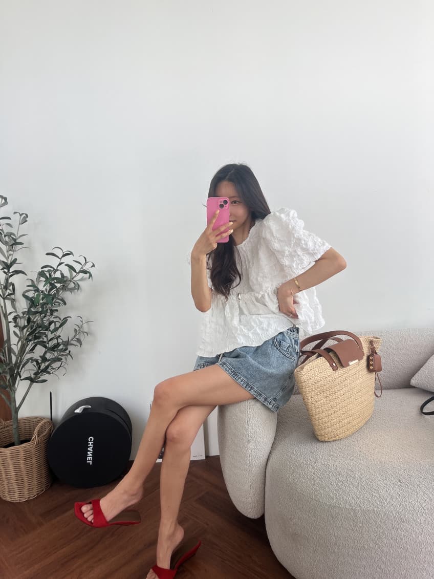 26 아모이 패션 레트로 연삭 화이트 한 마디 밴딩 펌프 로프 데님 반바지 핫 바지 여성 상세 이미지 30