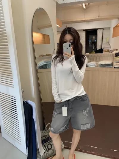 봄 여름 외국 가스 다용도 찢어진 부분 데님 반바지 이미지 3