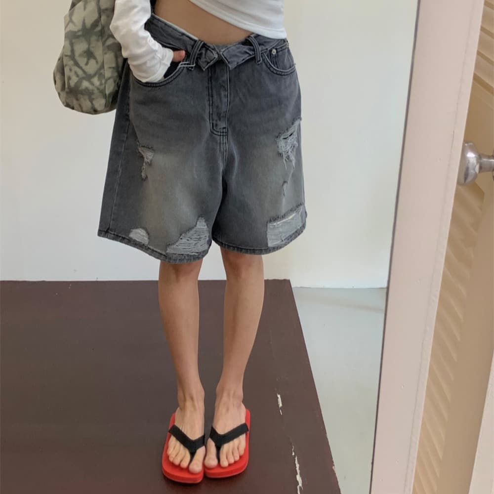 봄 여름 외국 가스 다용도 찢어진 부분 데님 반바지