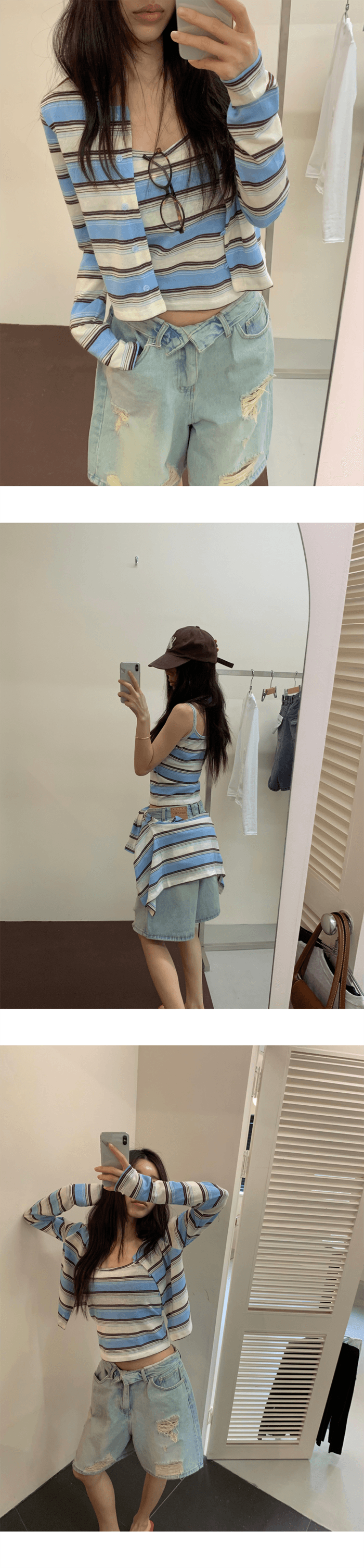 봄 여름 외국 가스 다용도 찢어진 부분 데님 반바지 상세 이미지 8