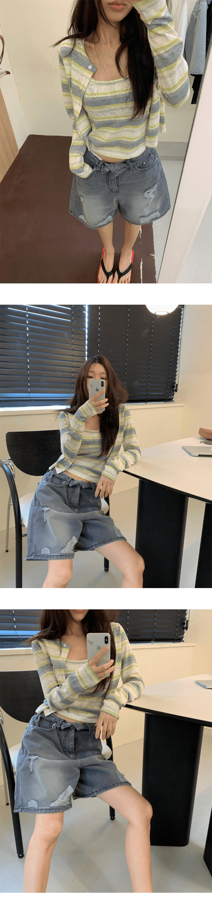 봄 여름 외국 가스 다용도 찢어진 부분 데님 반바지 상세 이미지 11