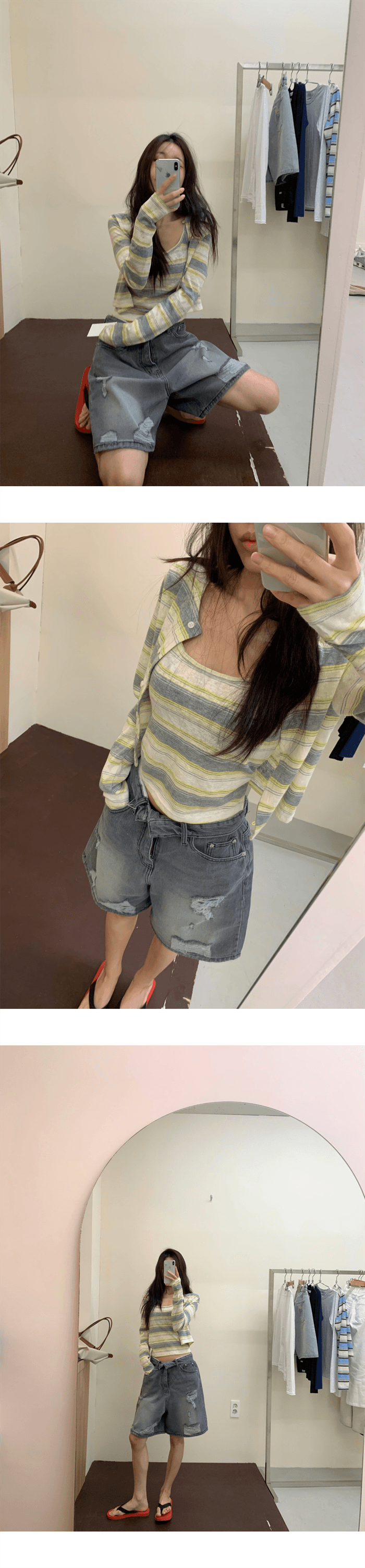 봄 여름 외국 가스 다용도 찢어진 부분 데님 반바지 상세 이미지 12