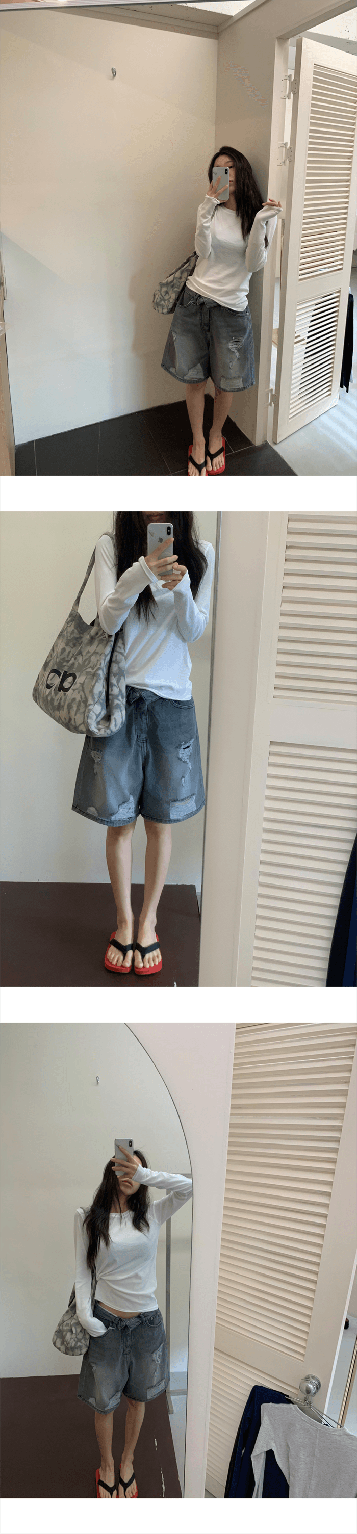 봄 여름 외국 가스 다용도 찢어진 부분 데님 반바지 상세 이미지 17
