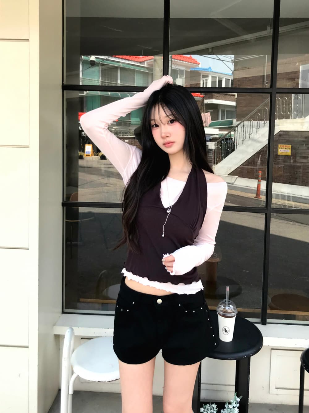 지금 ins 인터넷 유명인 핫걸 측면 연주 중 못 데님 핫 바지 반바지 상세 이미지 2