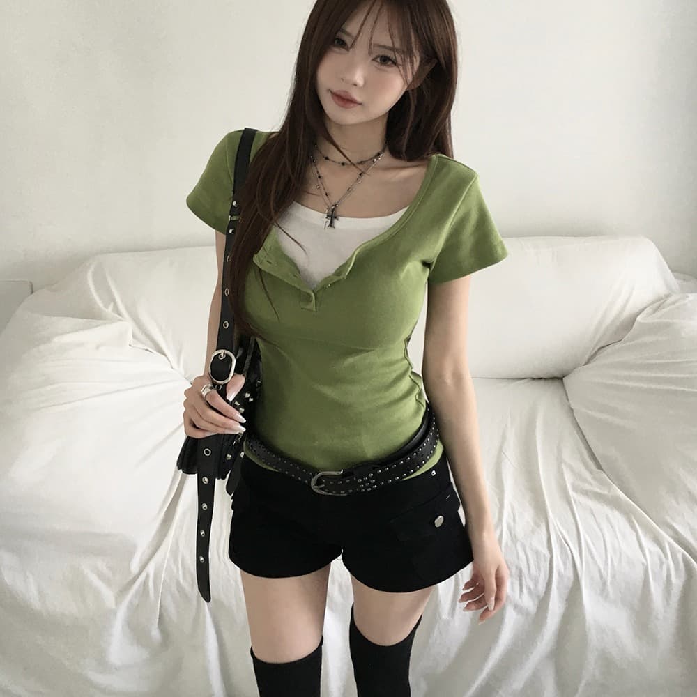 로우 웨이스트 초단 워크웨어 핫걸 반바지 이미지 5