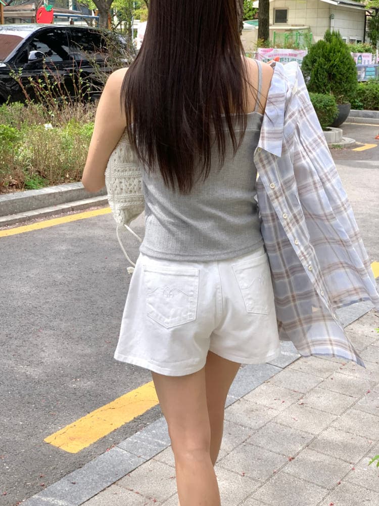 봄 여름 섹션 레트로 다용도 이후 주머니 자수 한 마디 데님 반바지 이미지 3