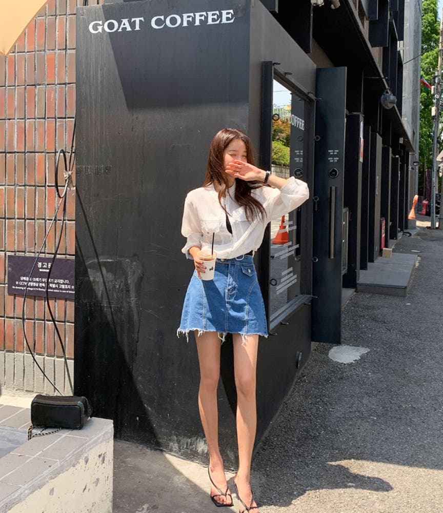 지금 외국 가스 두 버클 다용도 데님 미니 스커트 치마바지 상세 이미지 2