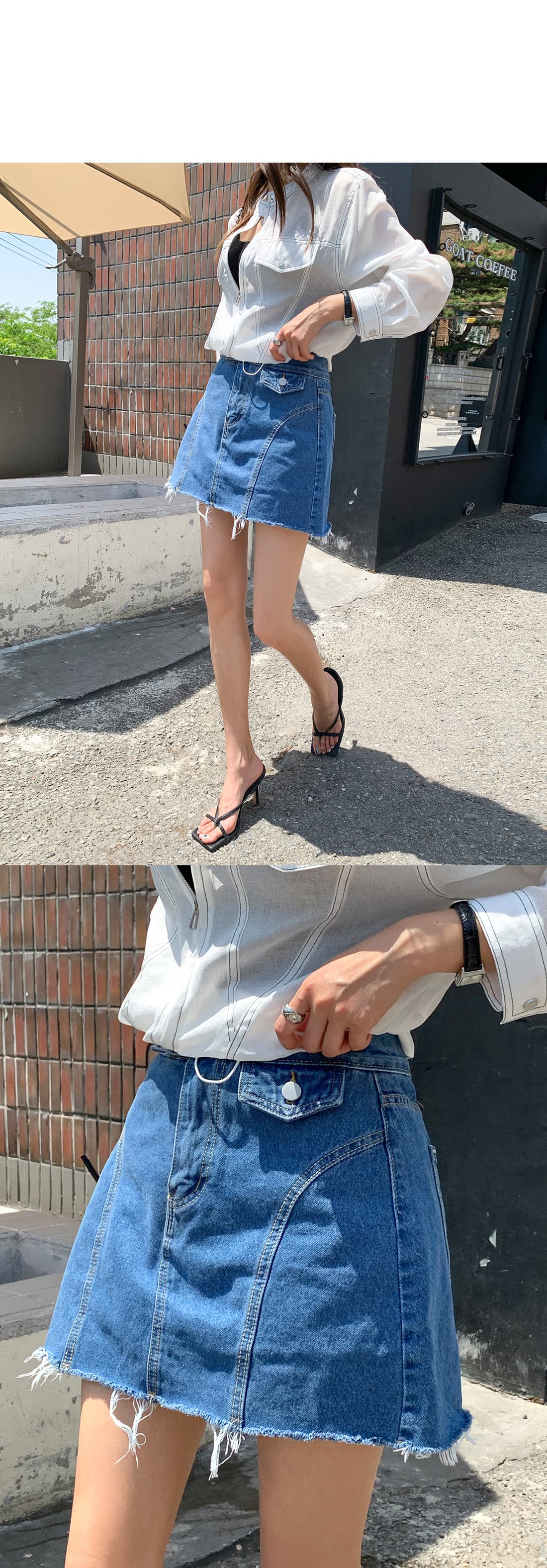 지금 외국 가스 두 버클 다용도 데님 미니 스커트 치마바지 상세 이미지 4