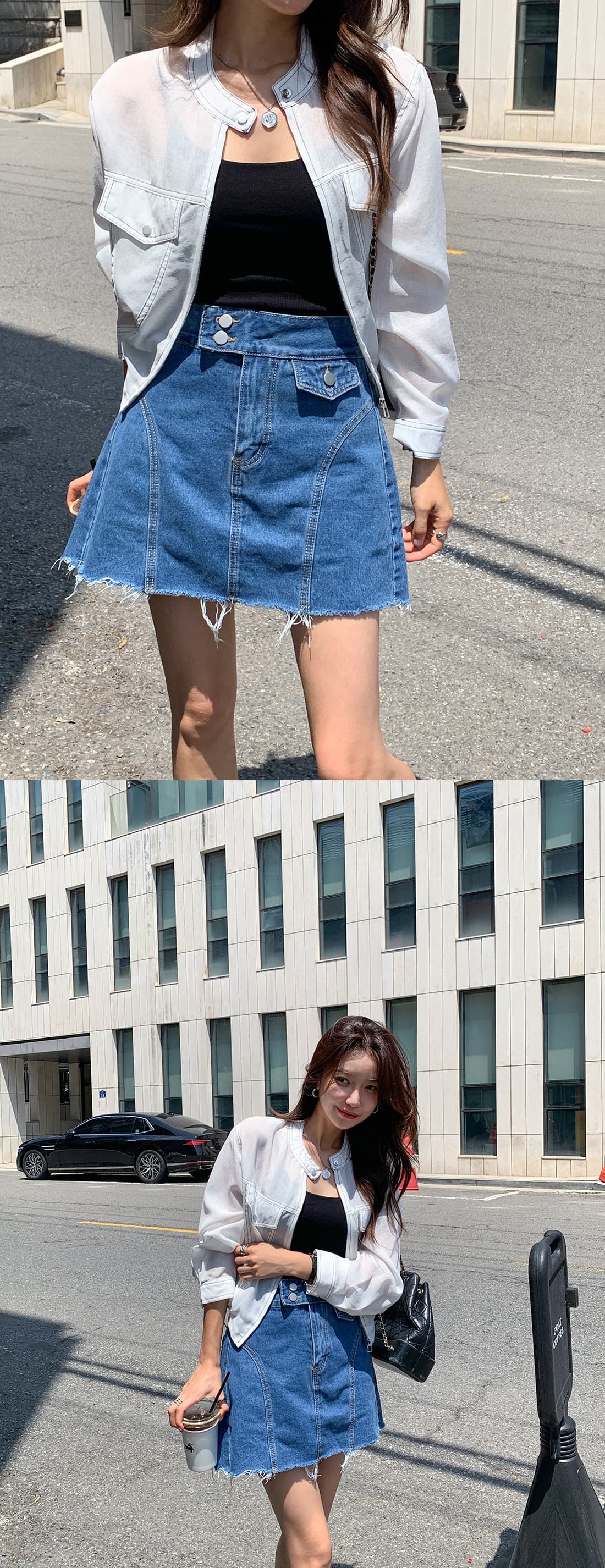지금 외국 가스 두 버클 다용도 데님 미니 스커트 치마바지 상세 이미지 11