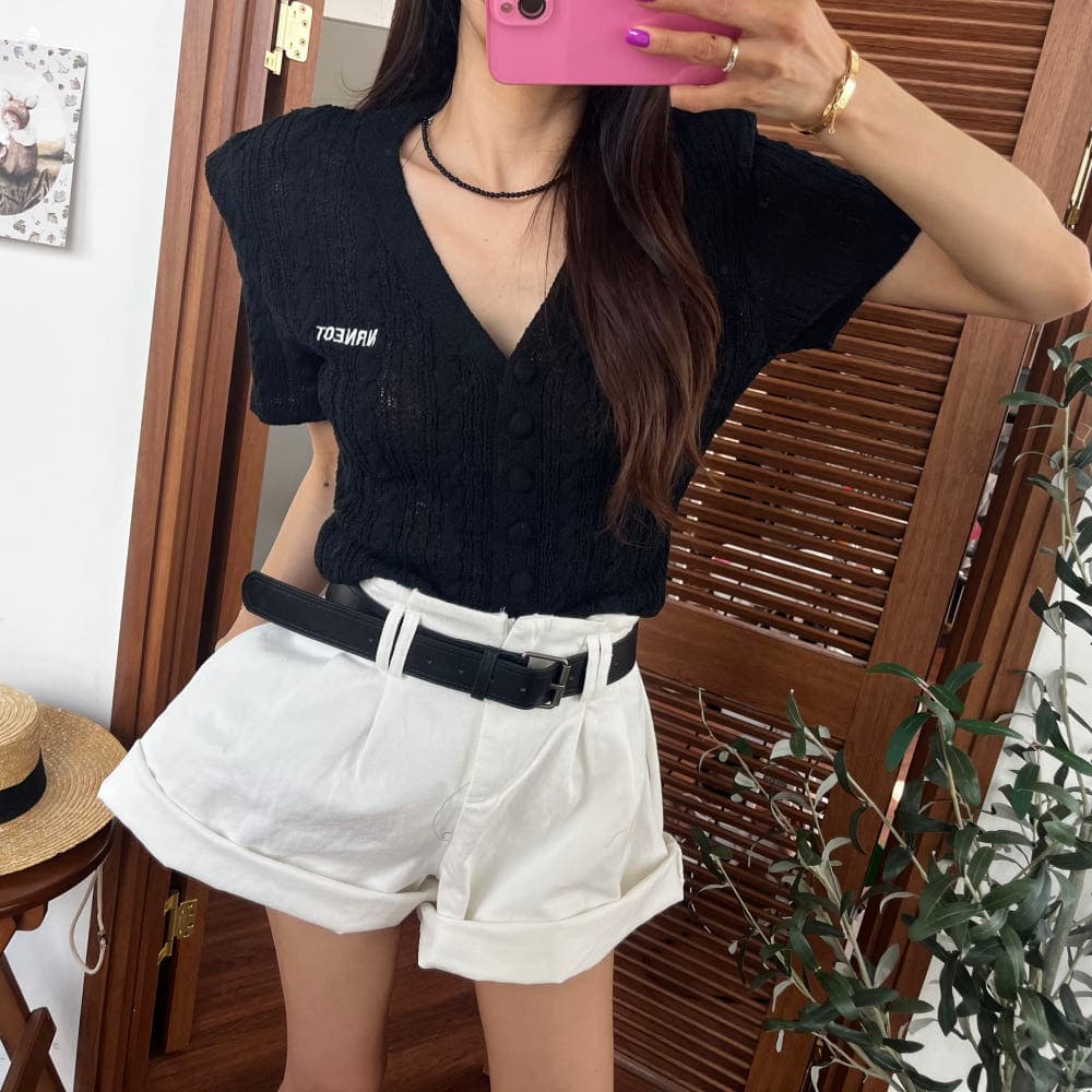 양이 음 애버딘 꽃밭 하이웨이스트 볼륨 측면 데님 반바지 상세 이미지 4