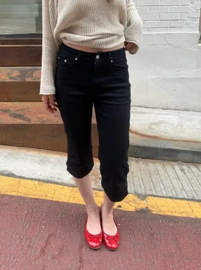 지금 하이웨이스트 슬림해 보이는 다용도 바지 트임 데님 7부 바지