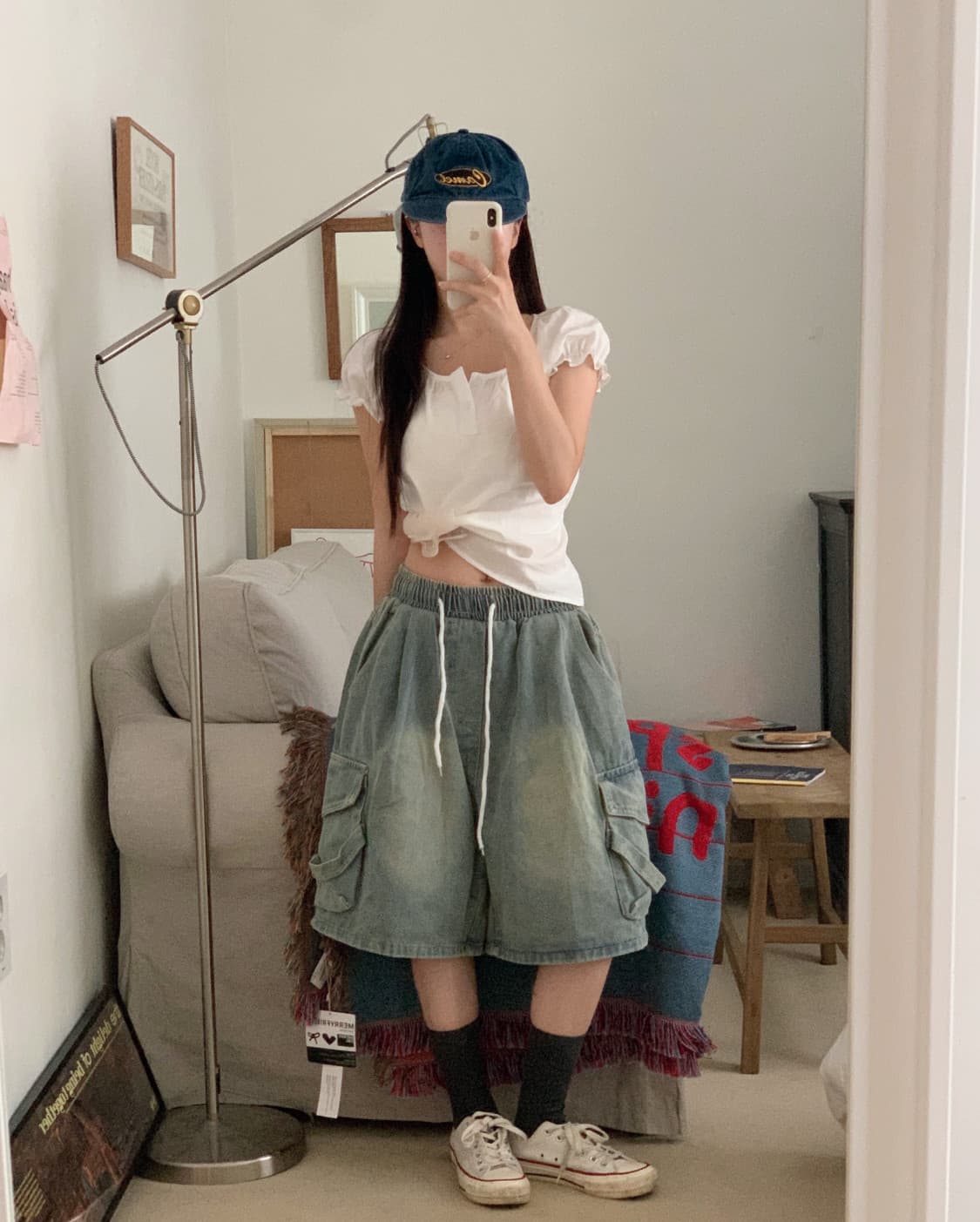 레트로 워싱 워크웨어 주머니 데님 바지 상세 이미지 2