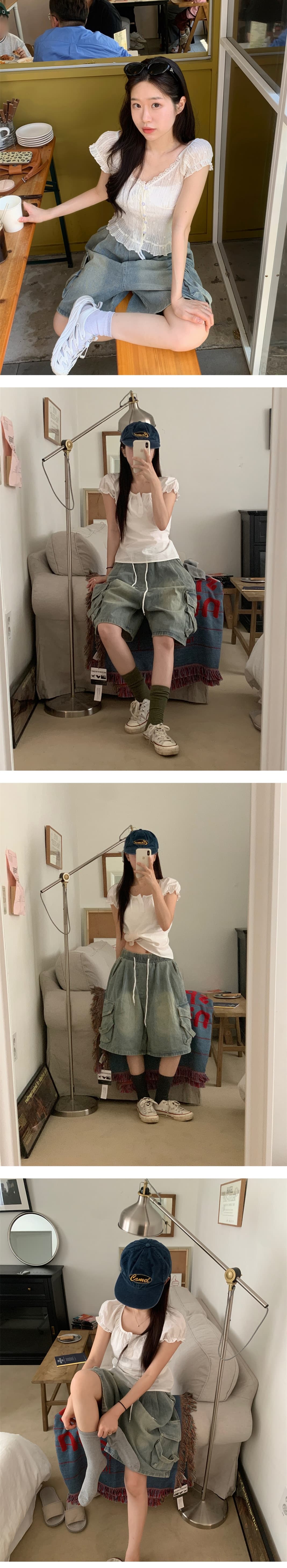 레트로 워싱 워크웨어 주머니 데님 바지 상세 이미지 3