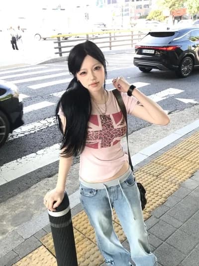리브 레이스업 로우 웨이스트 워싱 마 오래된 주머니 패치워크 슬림 피트 삼색 레트로 데님 긴 바지 이미지 4