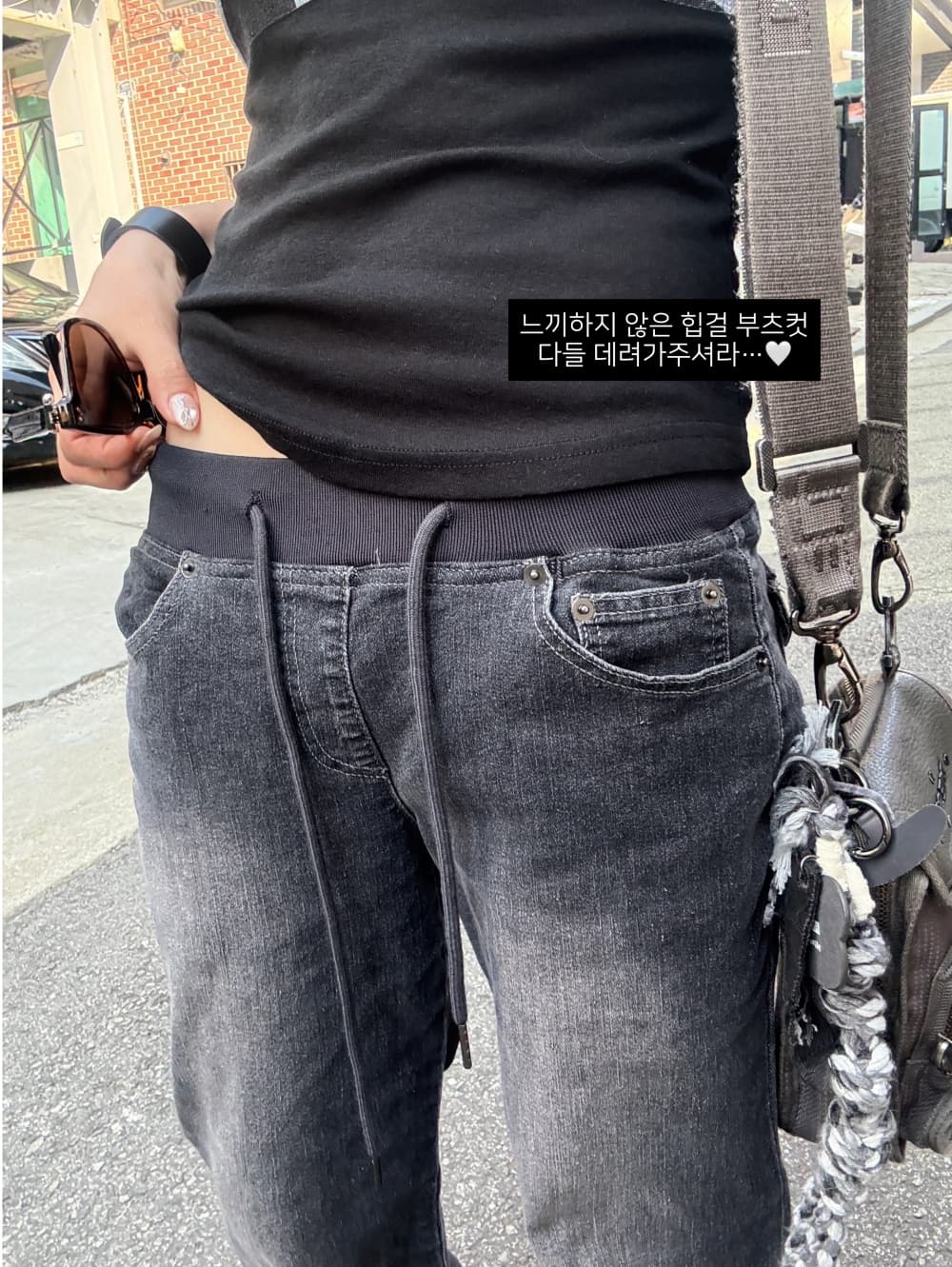 리브 레이스업 로우 웨이스트 워싱 마 오래된 주머니 패치워크 슬림 피트 삼색 레트로 데님 긴 바지 상세 이미지 21