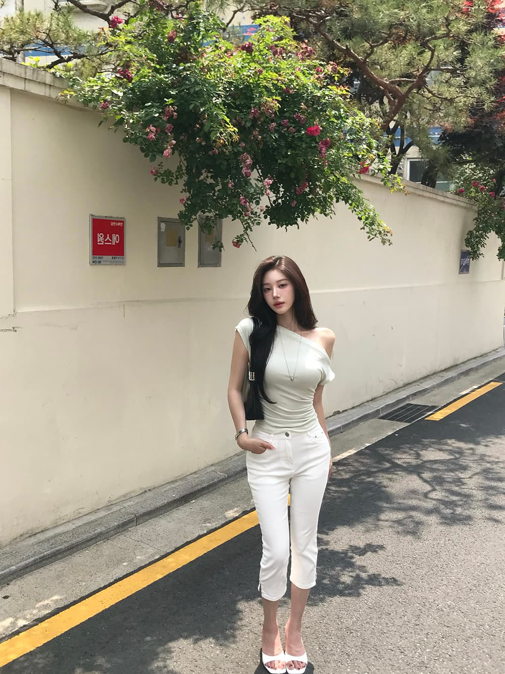 지금 ins 인터넷 유명인 미니멀리즘 다용도 하이웨이스트 슬림해 보이는 스트레이트 7 분 청바지 상세 이미지 42