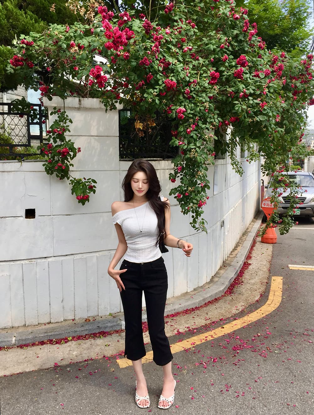 지금 ins 인터넷 유명인 미니멀리즘 다용도 하이웨이스트 슬림해 보이는 스트레이트 7 분 청바지 상세 이미지 55