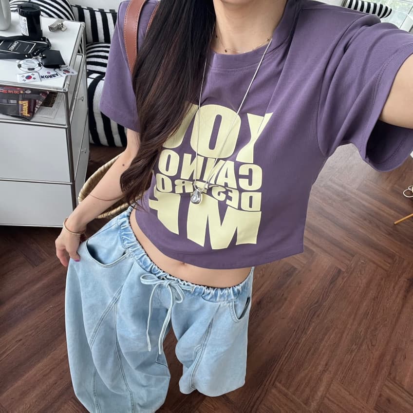 레이스업 패치워크 루즈핏 축소 바지 데님 긴 바지 상세 이미지 9