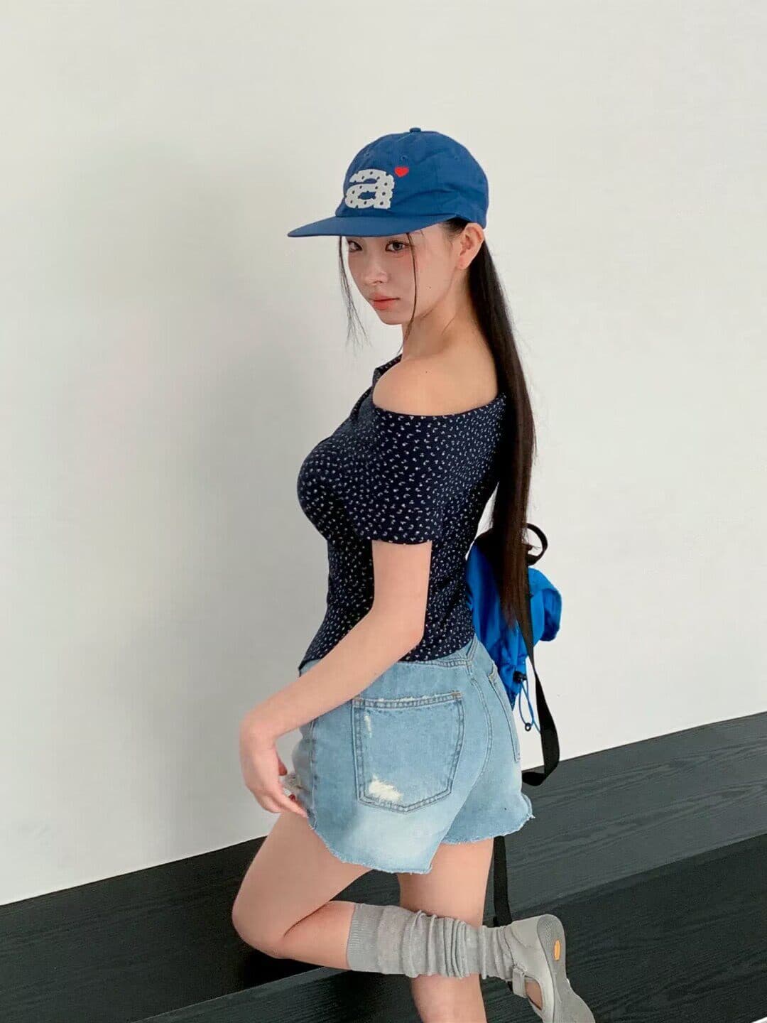 ins 보 주님 26 아모이 하이웨이스트 한 마디 그리기 술 슬림해 보이는 데님 반바지 여성 상세 이미지 6