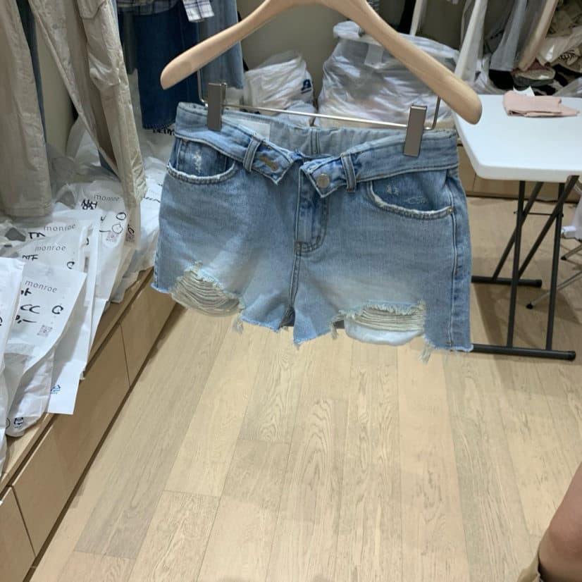 ins 보 주님 26 아모이 하이웨이스트 한 마디 그리기 술 슬림해 보이는 데님 반바지 여성 상세 이미지 9