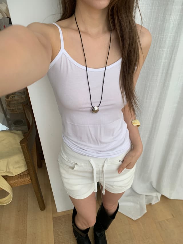 지금 리브 밴딩 허리 둘레 패치워크 레이스업 데님 반바지 상세 이미지 4