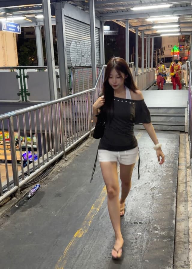 지금 리브 밴딩 허리 둘레 패치워크 레이스업 데님 반바지 상세 이미지 8