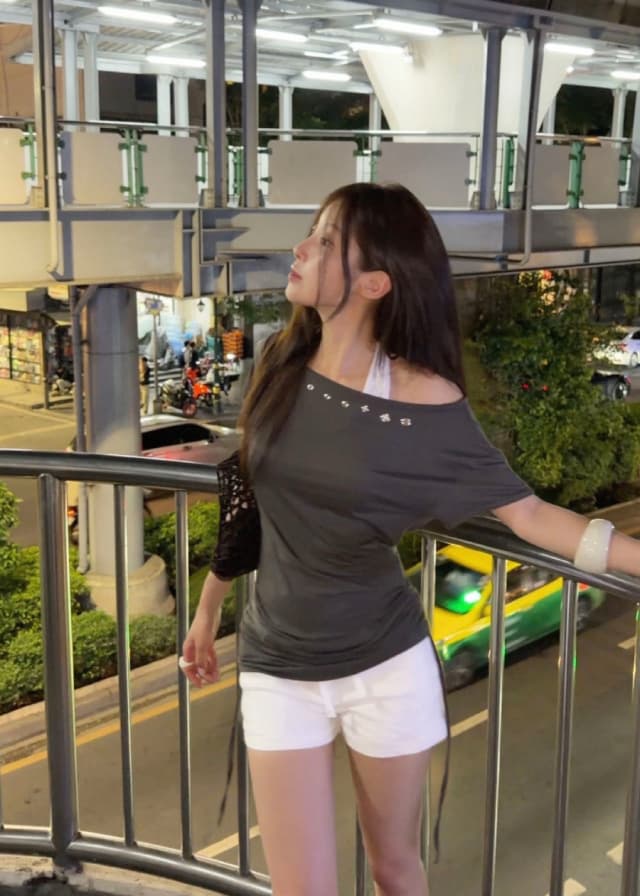 지금 리브 밴딩 허리 둘레 패치워크 레이스업 데님 반바지 상세 이미지 11