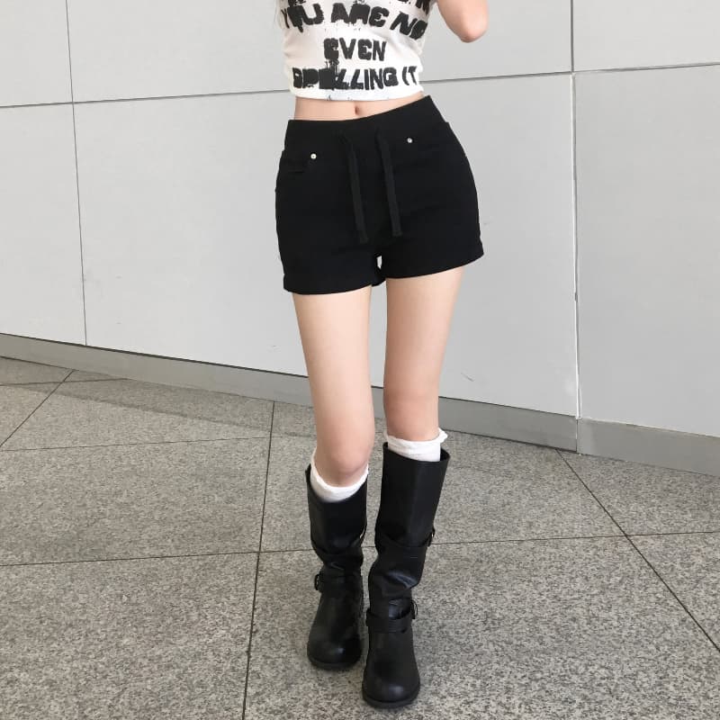 지금 여름 패션 다용도 펌프 로프 데님 반바지 상세 이미지 7