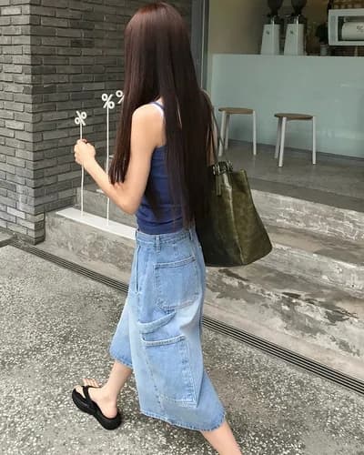 슬림해 보이는 하이웨이스트 플리츠 루즈핏 넓은 다리 데님 7부 바지 이미지 2