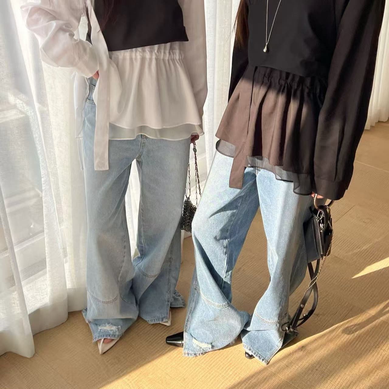 레트로 다용도 워싱 밑단 트임 청바지 이미지 5