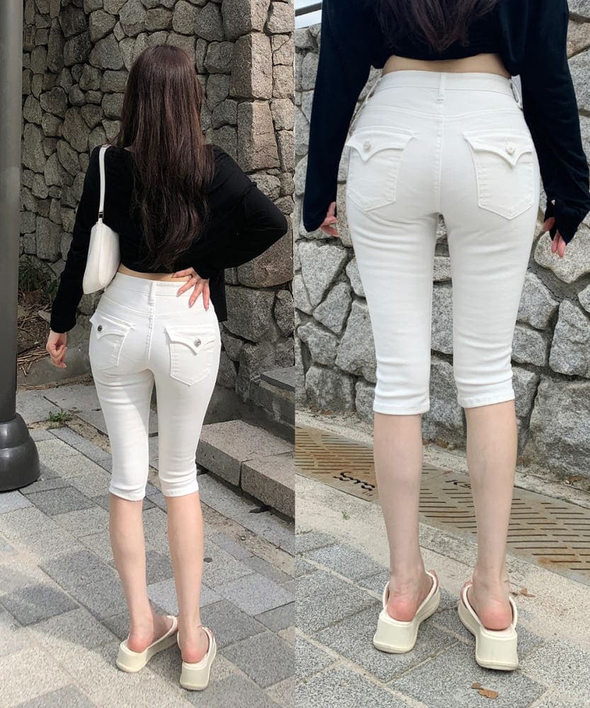 지금 바지 트임 수리 주머니 몸 타이트 7 점 데님 바지 반바지