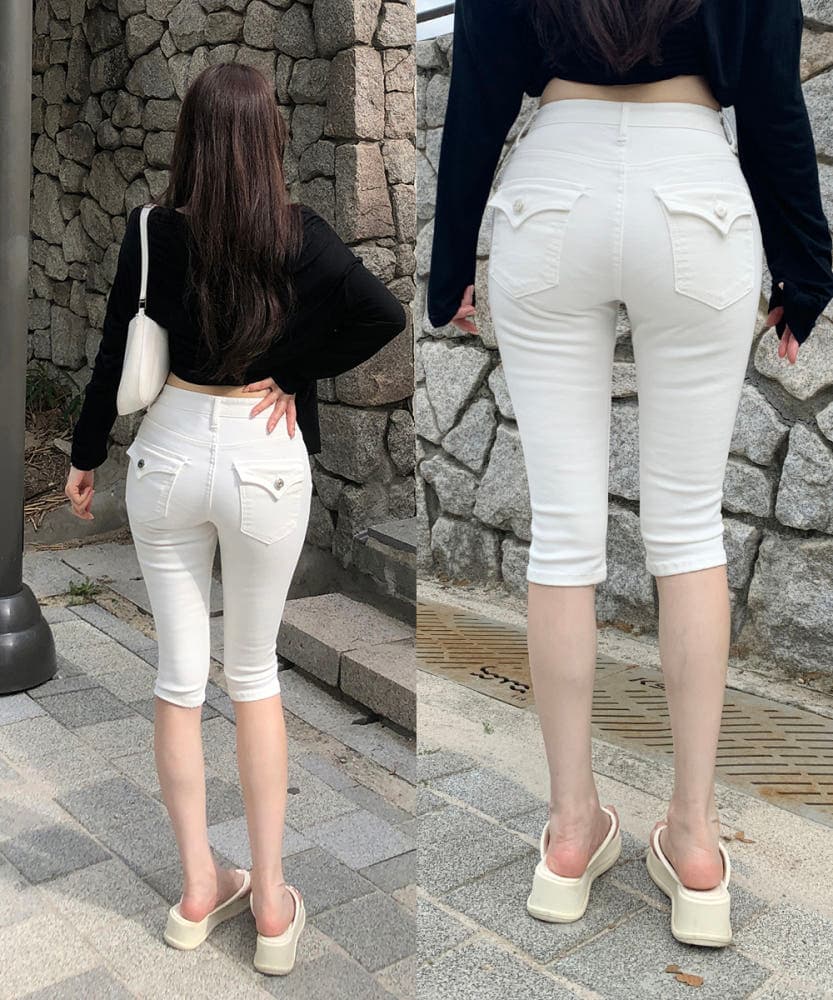 지금 바지 트임 수리 주머니 몸 타이트 7 점 데님 바지 반바지 상세 이미지 1