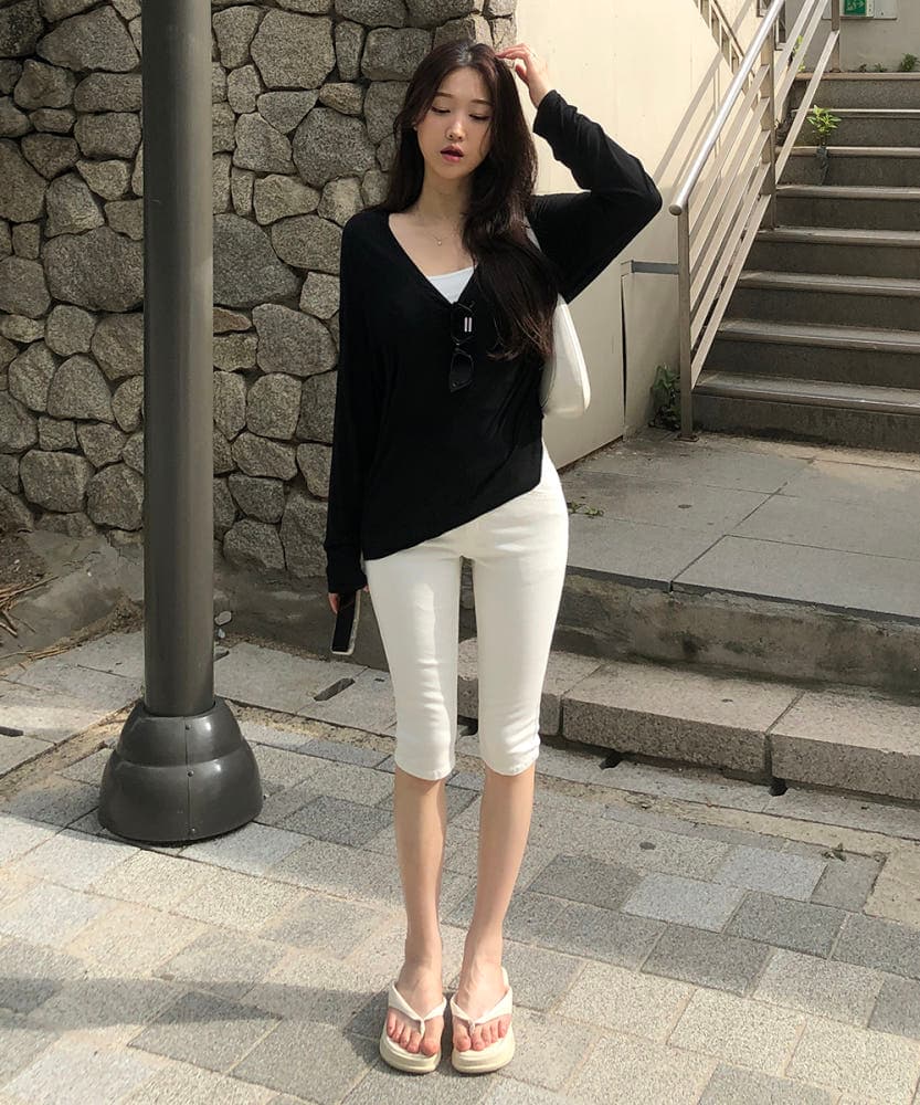 지금 바지 트임 수리 주머니 몸 타이트 7 점 데님 바지 반바지 상세 이미지 2