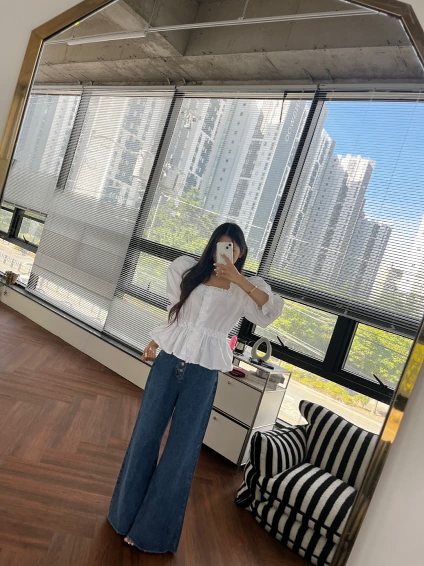 지금 캡슐 6 개 버클 하이웨이스트 넓은 다리 거친 가장자리 둘 색상 레트로 청바지 상세 이미지 76