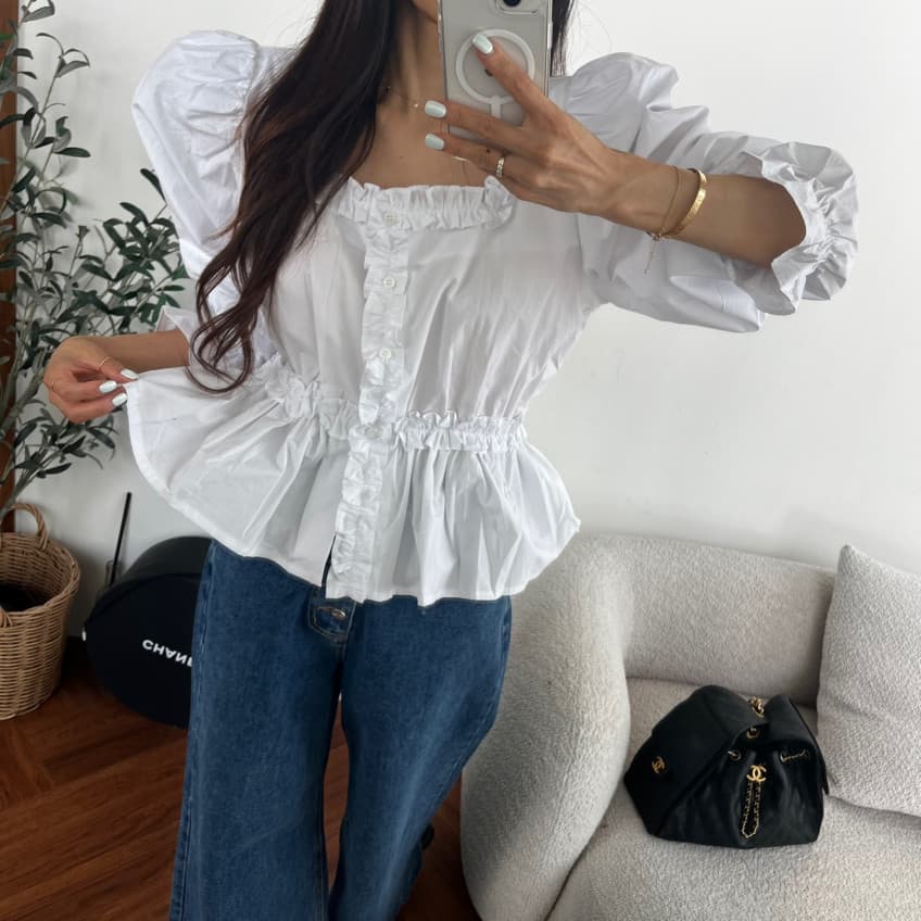 지금 캡슐 6 개 버클 하이웨이스트 넓은 다리 거친 가장자리 둘 색상 레트로 청바지 상세 이미지 81