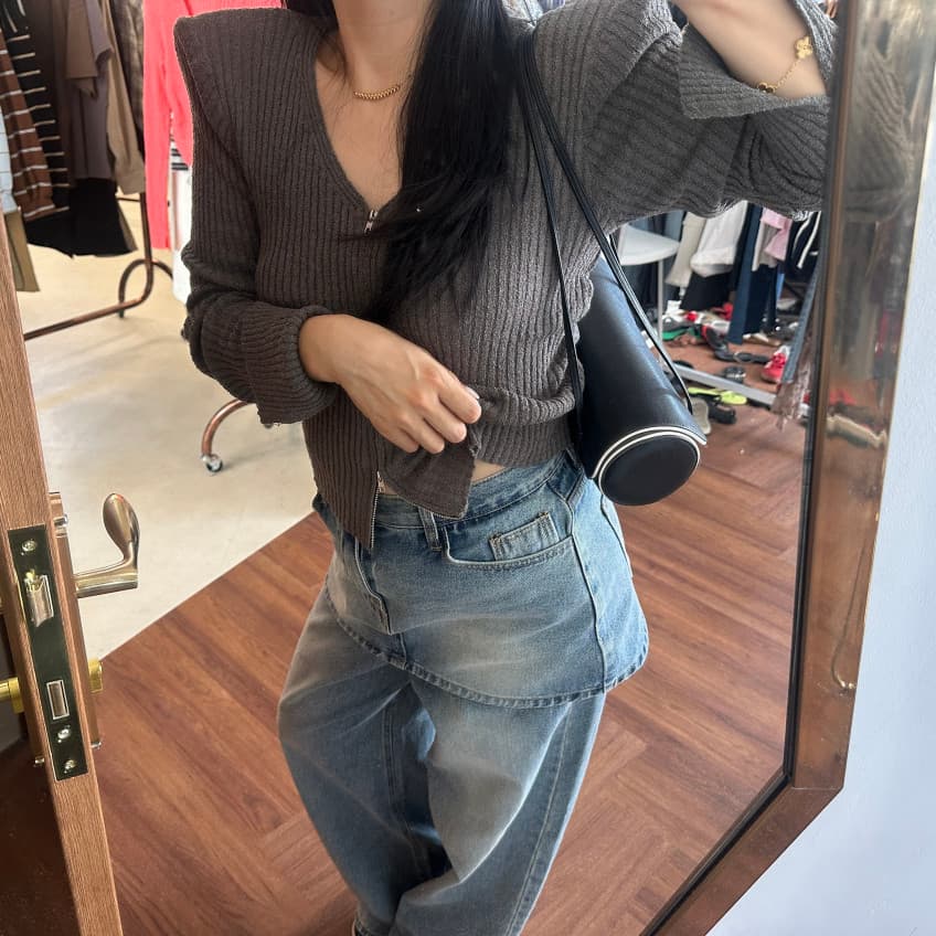 치마 커튼 페이크 레이어드 워싱 레트로 스트레이트 데님 긴 바지 상세 이미지 8