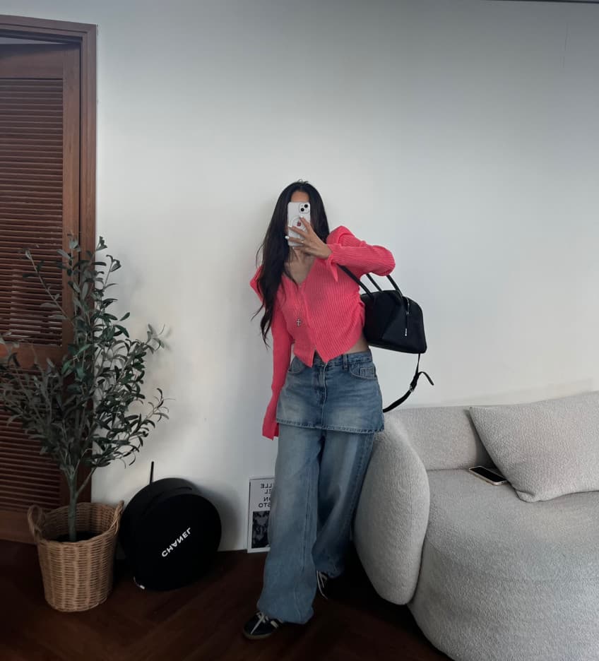 치마 커튼 페이크 레이어드 워싱 레트로 스트레이트 데님 긴 바지 상세 이미지 62