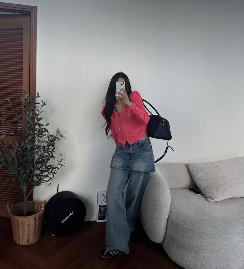 치마 커튼 페이크 레이어드 워싱 레트로 스트레이트 데님 긴 바지 상세 이미지 64